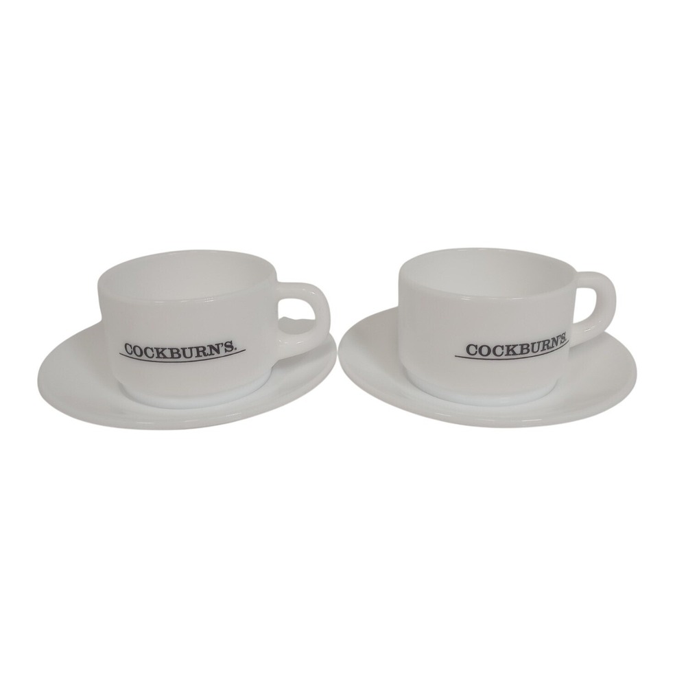 Arcopal France Cockburn's Port Milk Glass Espresso Cup and Saucer Set of 2 White